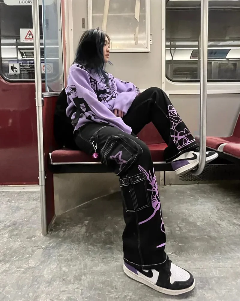 ブラックアンドパープルカーゴパンツ - Y2K WEAR