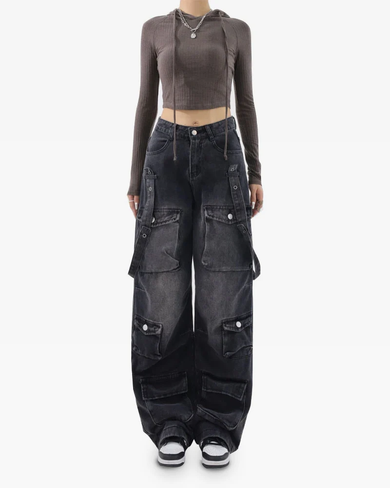 ブラックカーゴジーンズ レディース - Y2K WEAR