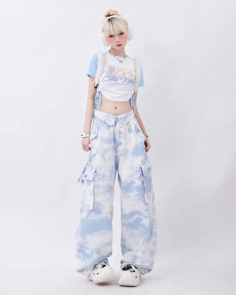 ブルーアンドホワイトタイダイパンツ - Y2K WEAR
