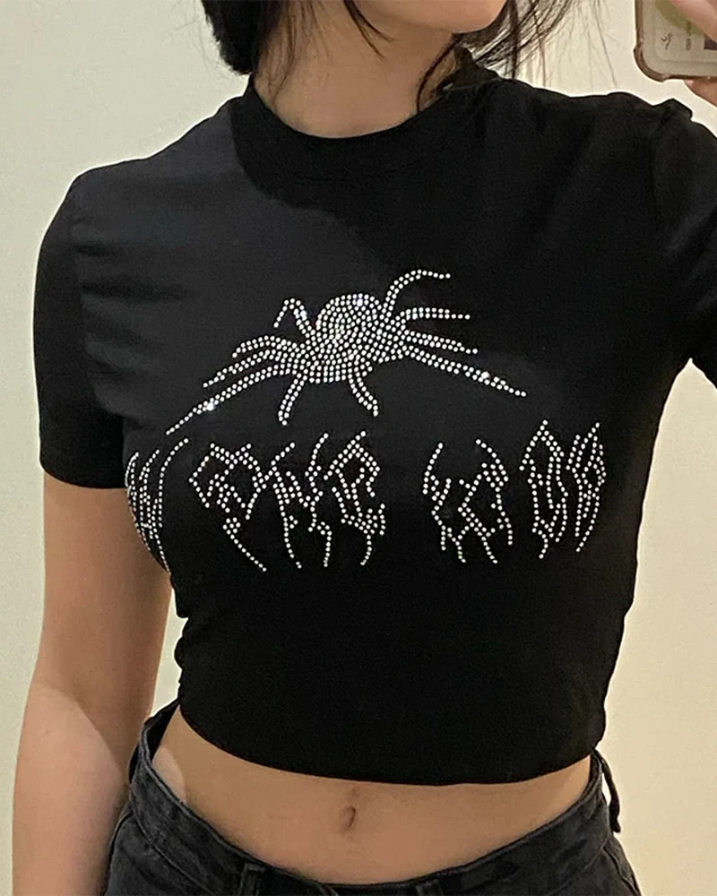 ラインナストーン付きクロップトップ - Y2K WEAR