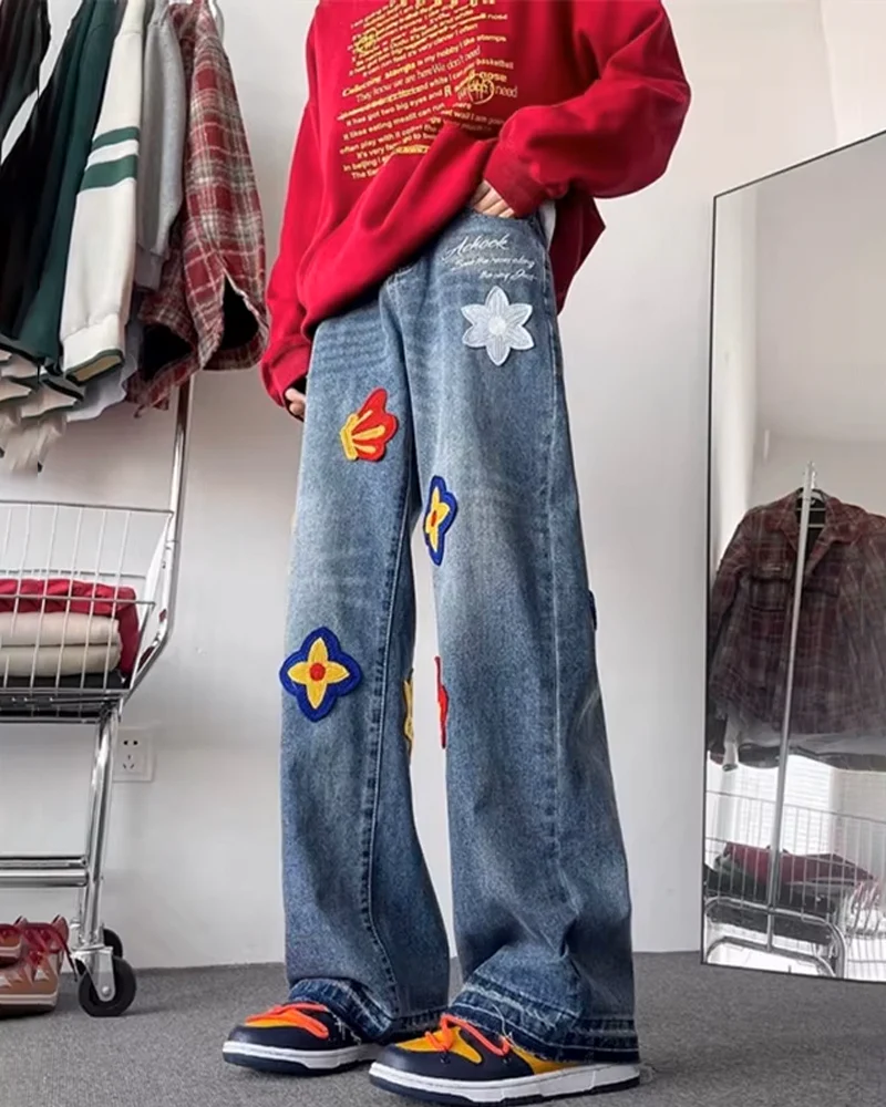 フラワー刺繍ジーンズ メンズ - Y2K WEAR
