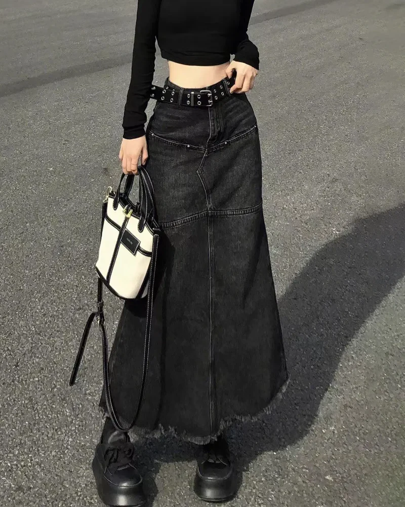 ロングブラックデニムスカート - Y2K WEAR
