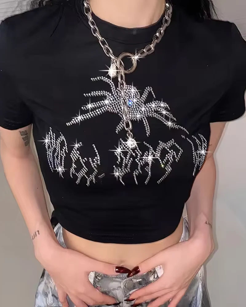ラインナストーン付きクロップトップ - Y2K WEAR