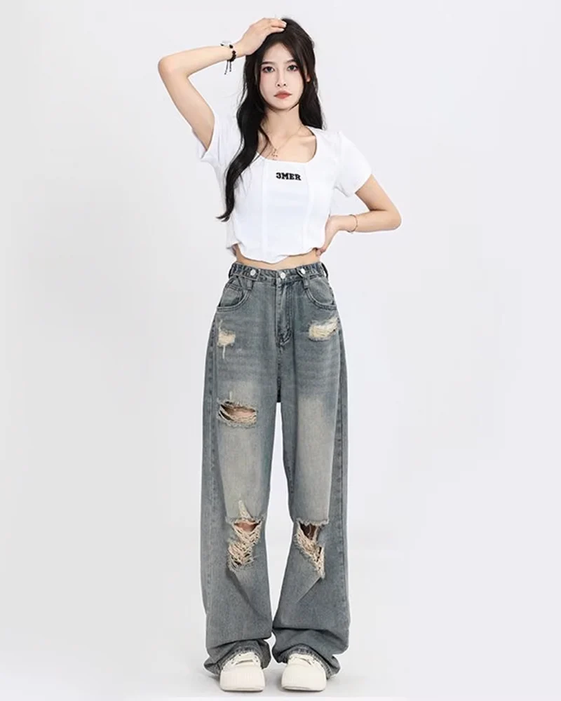 ウィメンズ バギー ディストレスド ジーンズ - Y2K WEAR