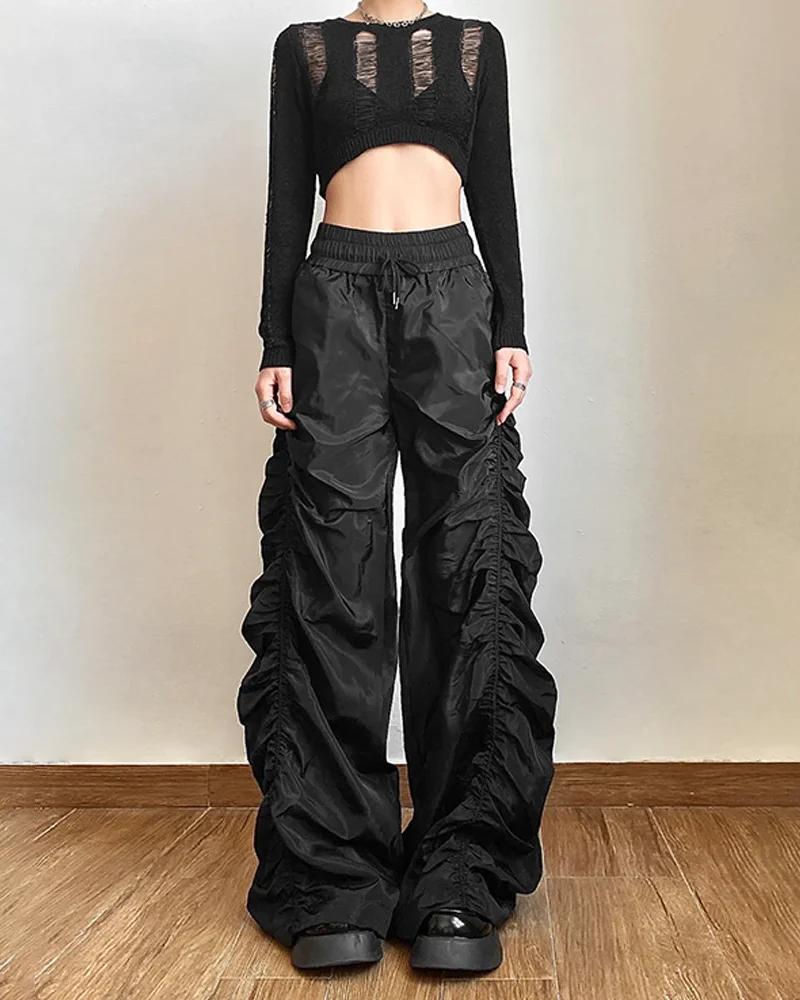 ブラックパラシュートパンツ レディース - Y2K WEAR