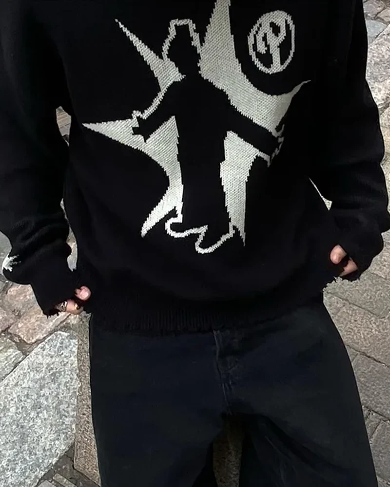 ブラックグラフィックセーター - Y2K WEAR